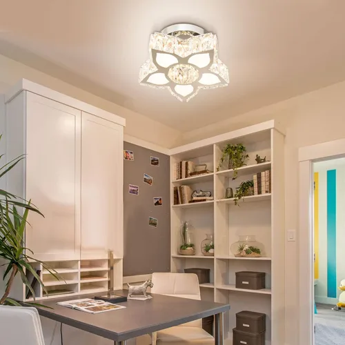 Vista 7 de FRIXCHUR Lámpara de Techo Moderna de Cristal Mini Lámpara de Araña LED Pequeña Lámpara de Araña de Flores para Sala de Estar Dormitorio Comedor