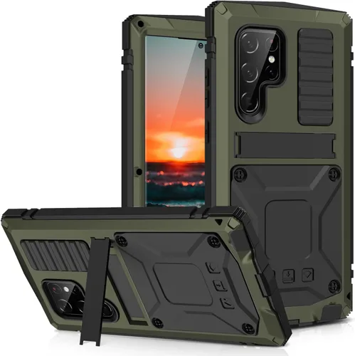 Vista 9 de Funda compatible con Samsung Galaxy S22 Ultra 5G, de metal de aluminio Gorilla Glass a prueba de golpes, militar, resistente, funda protectora dura