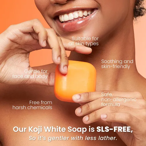 Vista 7 de Koji White Jabón iluminador de piel con ácido kójico y papaya, barra facial exfoliante, piel radiante, rejuvenece, hidratante, barra limpiadora