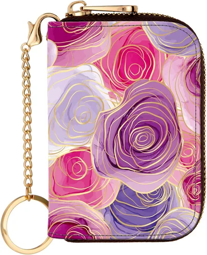 Vista 19 de AIRMORS Tarjetero para mujer con cremallera de cuero con cierre RFID bloqueo llavero (AA Mandala in the Galaxy)