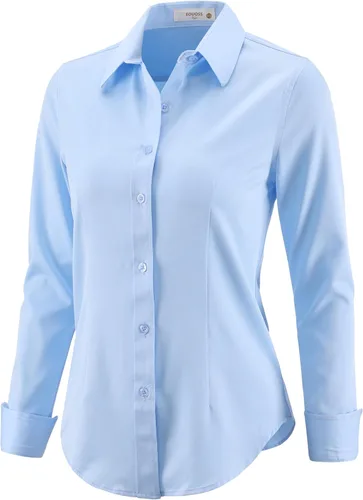 Vista 10 de Camisas con botones para mujer, camisas de vestir de manga larga, elásticas, sin arrugas, para el trabajo, blusas casuales de oficina
