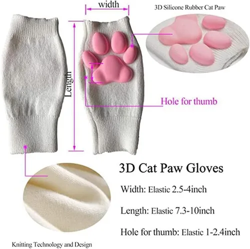 Vista 2 de Lindos guantes de pata de gato, Kawaii Cat Cosplay Kawaii Soft 3D Toes Frijoles sin dedos de gato garra pata pata Pad Sleeve