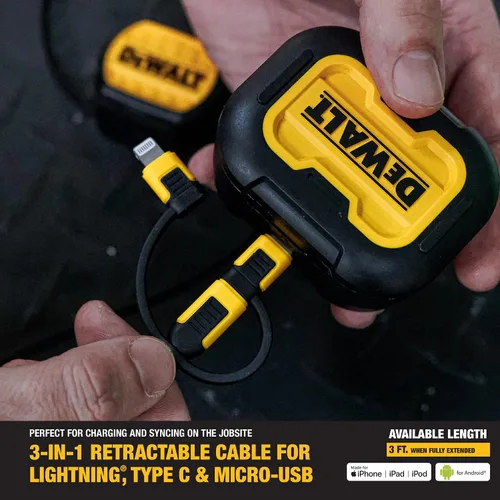 Vista 6 de DEWALT Cable de carga multiusos retráctil 3 en 1 de servicio pesado, cable de carga rápida de 3 pies, adaptador de carga múltiple con puerto