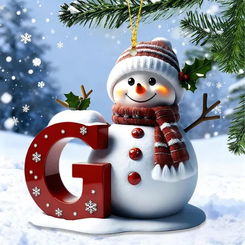 Vista 12 de Adornos de muñeco de nieve de Navidad, linda decoración de árbol de Navidad en forma de letra personalizada colgante, adorno colgante de bricolaje