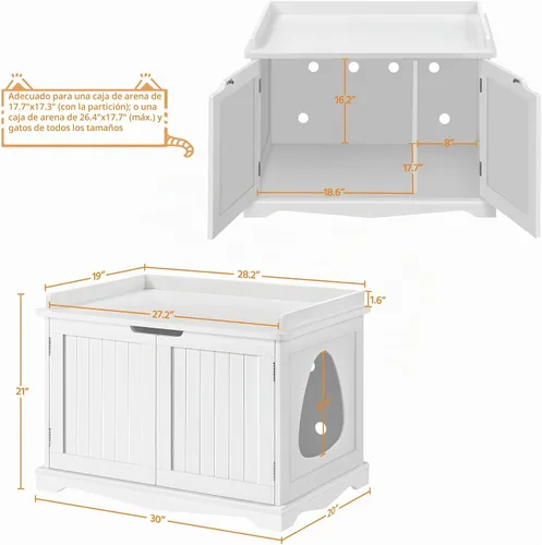 Vista 7 de Yaheetech - Caja de arena oculta para gatos, mesa auxiliar blanca Blanco
