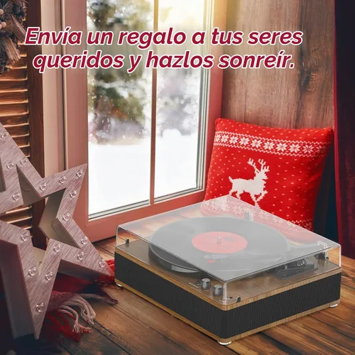 Vista 8 de Tocadiscos de vinilo de 3 velocidades, elegante plato giratorio Bluetooth de tamaño completo con entrada/salida Bluetooth, altavoces integrados