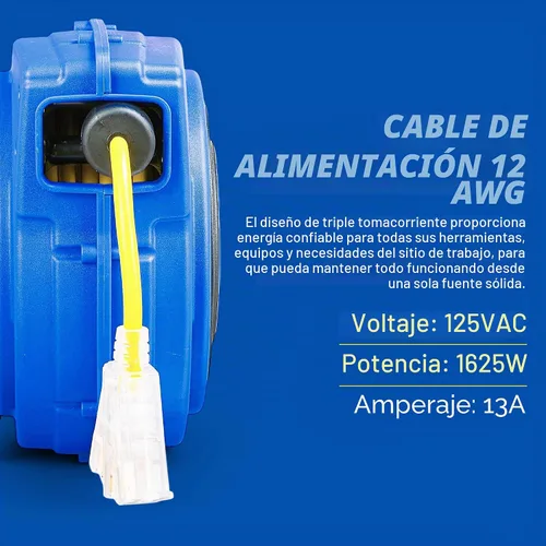 Vista 2 de Carrete de extensión Goodyear resistente, 40 pies, 12AWG/3C SJTOW, triple con conector con luz LED