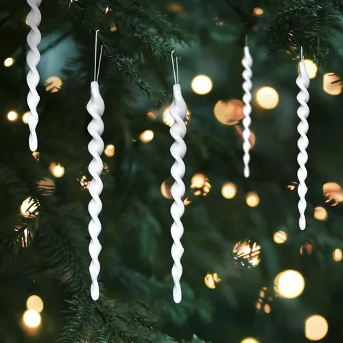 Vista 10 de AMS Adornos de carámbanos de plástico con purpurina brillante, 30 piezas de carámbanos torcidos, decoración para árbol de Navidad y colgar en Azul