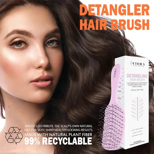 Vista 7 de Fiora Naturals - Cepillo desenredante 100% ecológico con cerdas ultrasuaves, se desliza por los enredos con facilidad (rosa y negro)