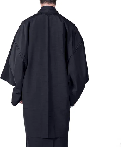Vista 4 de KYOETSU Chaqueta de kimono lavable Haori para hombre Tsumugi Awase Thin Lines estampado Pongee