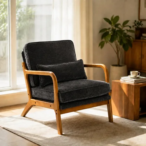 Vista 25 de Karl home Silla de lectura Mid-Century Modern Accent color beige Lino Beige