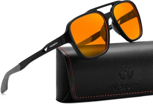 Vista 10 de FEISEDY Orange Blue Light Blocking Glasses for Woman Men Amber Lenses Computer Gaming Glasses for Better Sleep