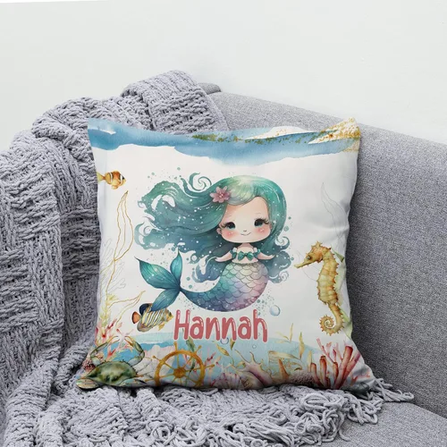 Vista 4 de Hyturtle Bonita almohada de sirena personalizada (inserto incluido) – Regalos para niñas, mujeres, niños – Regalos de cumpleaños para amantes