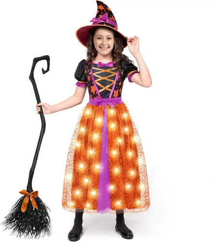 Vista 3 de Spooktacular Creations Disfraz de bruja iluminada para niñas pequeñas, disfraz de bruja de cuento de hadas para Halloween