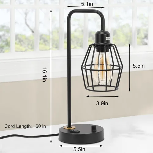 Vista 3 de Juego de 2 lámparas de mesa industriales regulables, modernas lámparas de noche negras con puertos de carga USB A+C y salida de CA, lámpara