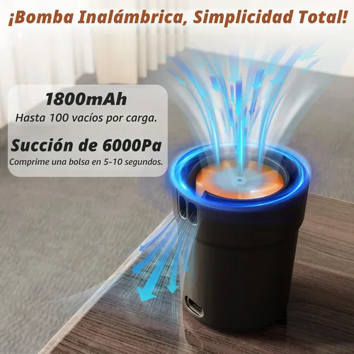Vista 2 de SUOCO Bomba de vacío de viaje para bolsas de almacenamiento al vacío, mini bomba eléctrica inalámbrica recargable por USB para sellado de Negro