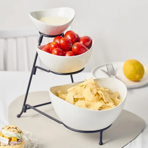 Vista 5 de Gomakren Juego de 3 platos decorativos de porcelana para servir platos especiales curvados profundos y grandes de Navidad, platos de regalo, juego