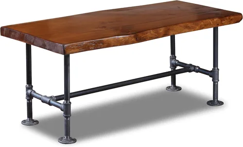 Vista 2 de Handcrafted SRLWerks Mesa de centro industrial de tubería y madera con borde vivo, mesas de centro rústicas vintage, mesa de centro moderna de casa