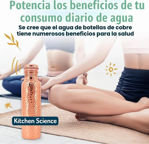 Vista 5 de Kitchen Science Authentic - Botella de agua de cobre de 34 onzas con correa de cuero negro, a prueba de fugas, probada en laboratorio, duradera