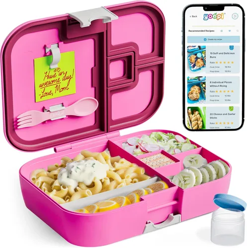 Vista 11 de YOOPI Fiambreras para niños con 4 compartimentos a prueba de fugas, lonchera para la escuela con contenedores para lonchera, caja de sándwich ligera