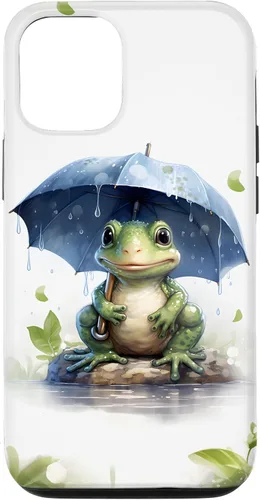 Vista 28 de Cute Green Frog with Umbrella in The Rain Case for iPhone 17