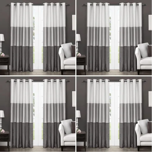 Vista 21 de EXCLUSIVE HOME Chateau - Par de paneles de cortinas de seda sintética a rayas con ojales en la parte superior, 54"x84", Índigo