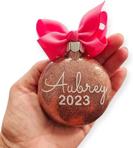 Vista 13 de Adorno de Navidad personalizado relleno de purpurina hecho a medida, regalo ideal para fiesta de intercambio de regalos de oficina (Aqua)