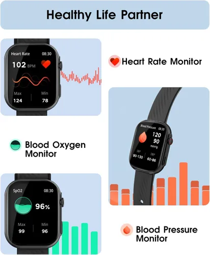 Vista 4 de PJYUBVOR Reloj Inteligente para Hombres y Mujeres (Contestar/Hacer Llamadas), Rastreador de Fitness de 2.0" con Más de 100 Modos Deportivos, Monitor