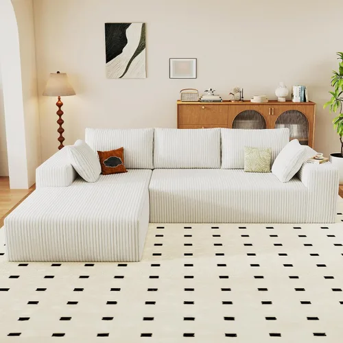 Vista 62 de Sofá modular de 96 pulgadas en forma de L, sofá modular de 3 asientos, sofá modular de pana de espuma viscoelástica sin hueso para sala de estar