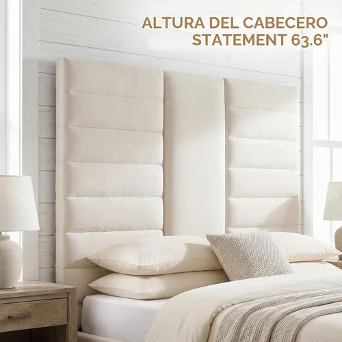 Vista 4 de Cabecero alto tapizado con plataforma King con 2 cajones de almacenamiento