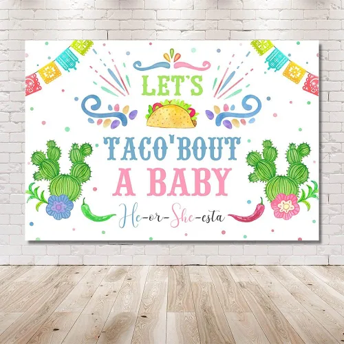 Vista 5 de MEHOFOND Fondo de fiesta mexicana de cactus para revelación de género de Let's Taco Bout a Baby He or She Fotografía, Baby Shower Party Banner