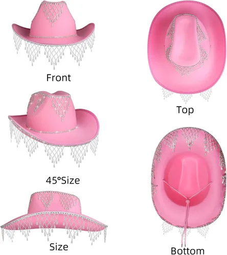 Vista 5 de Rhinestone Cowboy Hat - Bridal Cowgirl Hat for Women Bride to Be, Rhinestones Cowgirl Hat