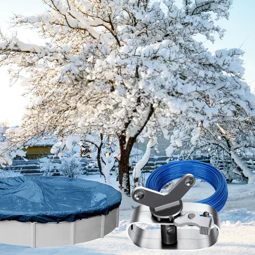 Vista 6 de Cable de cubierta para piscina, cable de 131 CW de 131 pies y cabrestante resistente para invierno, seguro sobre el suelo, cubierta de piscina
