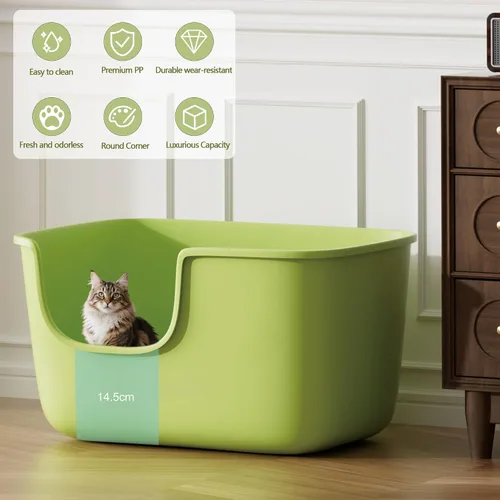 Vista 4 de Vealind Caja de Arena Grande para Gatos de Interior con Lados Altos y Entrada Baja Caja de Arena 22.2"×14.9"×12" Cajas de Arena Altas con Pared