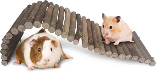 Vista 8 de Hamiledyi 4 piezas de puente de hámster de madera puente de juguete para ratas escalera de túnel de madera natural, accesorios para masticar