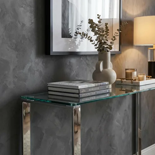 Vista 5 de Cortesi Home Remi - Mesa consola de cristal contemporánea con acabado cromado