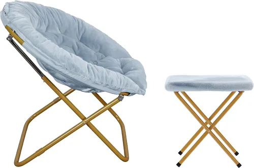 Vista 6 de Flash Furniture Gwen - Silla plegable de gran tamaño con otomana, silla lunar de piel sintética, marco de acero duradero, para dormitorio