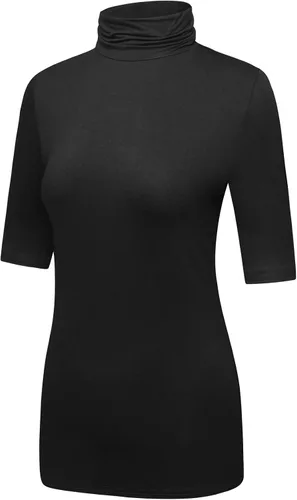 Vista 2 de OThread & Co. Camiseta de cuello alto de media manga para mujer, capa elástica básica, cómoda, cuello alto