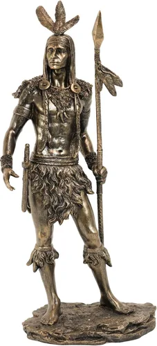 Vista 3 de Ebros - Jefe tribal indio nativo americano, grande, 3 plumas, guerrero águila con lanza explorador, estatua de pájaro explorador de 18.5 pulgadas