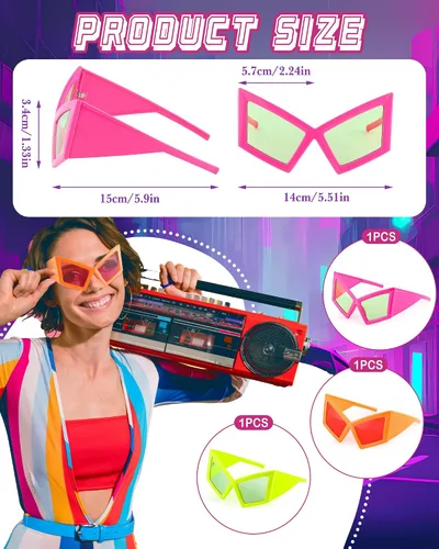 Vista 2 de Tallew 3 gafas de sol divertidas de los años 80, gafas de sol retro de gran tamaño, estilo punk, montura grande, gafas novedosas para mujeres