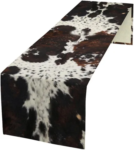 Vista 46 de Camino de mesa con estampado de vaca, camino de mesa estilo occidental con estampado de cuero de vaca en blanco y negro, decoración de mesa