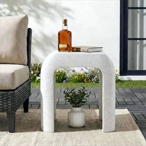 Vista 10 de SUNBURY Mesa auxiliar de hormigón al aire libre, mesa auxiliar redonda de patio de 16 pulgadas de ancho con forma de arco Mesa decorativa