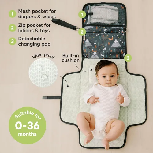 Vista 2 de KeaBabies Cambiador portátil de pañales - Gran cambiador de bebé impermeable, compacto para viajes, bolsillos funcionales para accesorios esenciales