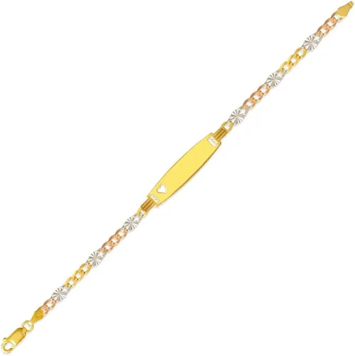 Vista 2 de Pulsera de identificación Regalo único de joyería para ella y él Pulsera de oro de 14 quilates con forma de estrella de Figaro Tricolor