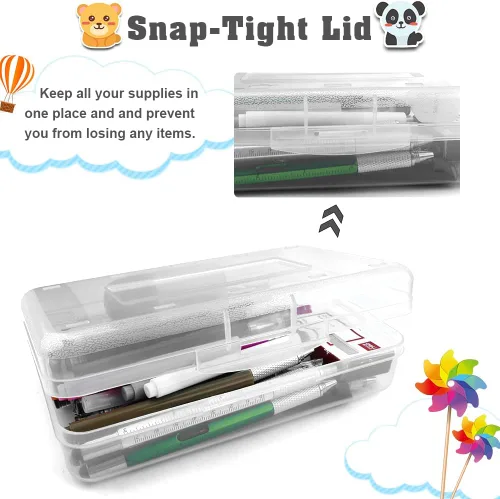Vista 4 de Estuche para lápices, caja para lápices, estuche transparente para lápices, paquete de 3 estuches de plástico para lápices, estuche para lápices