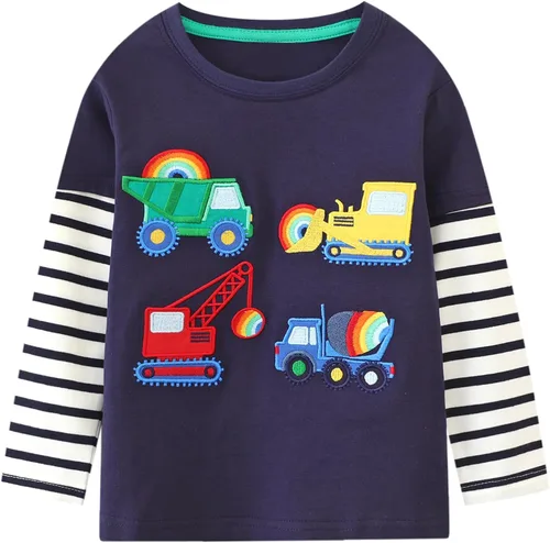 Vista 12 de Frogwill - Remera con diseño de excavadora de manga larga para niños de 2 a 7 años de edad Paquete de 2 Negro