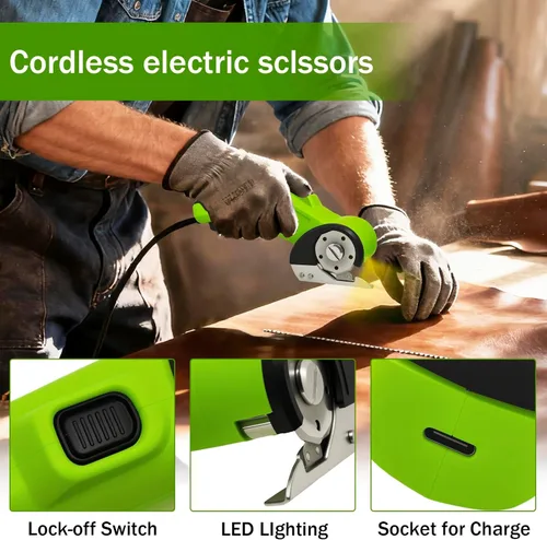 Vista 3 de High-Speed Cardboard Cutter, Cordless Rechargeable Electric Scissors with Safety Lock and LED Light, Rotating Blade for Cardboard Fabric Carpet