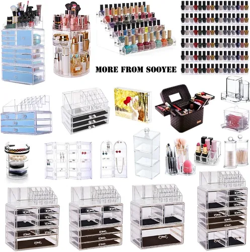 Vista 5 de Sooyee Organizador de acrílico para pendientes, 256 agujeros 5 niveles, 4 puertas, soportes de exhibición de joyería de collar plegables