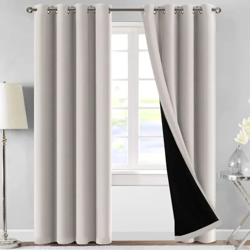 Vista 23 de MeilleMaison Paneles de cortina 100 % opacas para ventana de dormitorio, bloqueo de luz completa, de 84 pulgadas de largo, con aislamiento térmico
