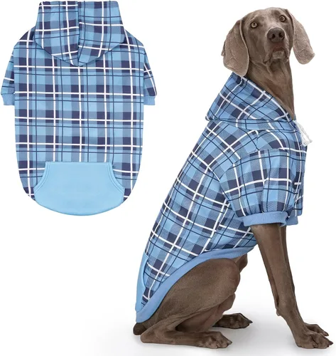 Vista 16 de EXPAWLORER Sudadera con capucha para perro a cuadros, estilo británico, suéter cálido para perro con agujero para correa, ropa de pitbull, ropa